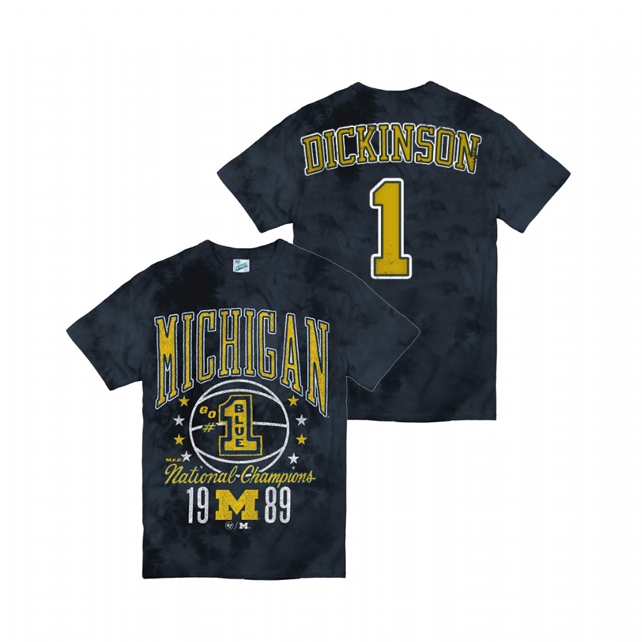 Michigan Wolverines Men's NCAA Hunter Dickinson #1 Navy Tie Dye Vintage Tubular Retro Tie-Dye College Football T-Shirt ZRR8349LG